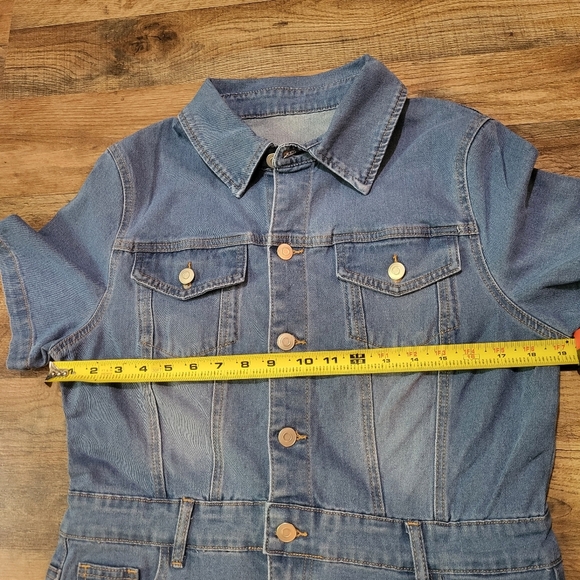 Women's Short Sleeve Button Front Denim Jumpsuit Overalls Size Large - Picture 4 of 8